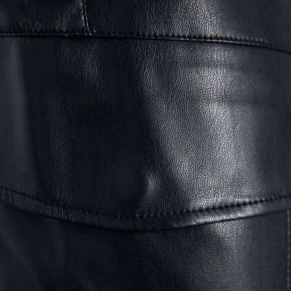 Black Zara Faux Leather Elastic Drawstring Waist Cargo Jogger Pants (NWT) - Picture 4 of 6